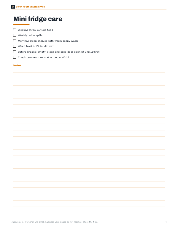 Preview of Printable Mini Fridge Care Sheet